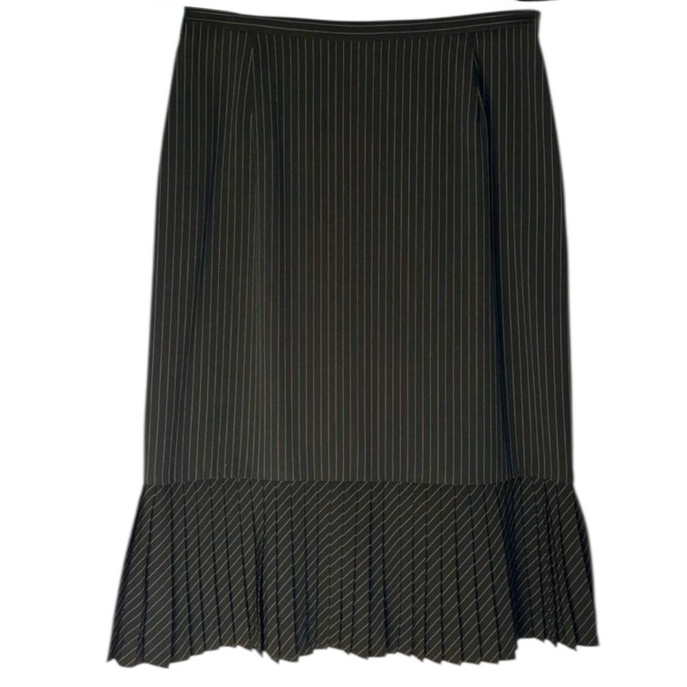 Nygard - Black Pinstripe Pleated Ruffle Edge Midi Skirt